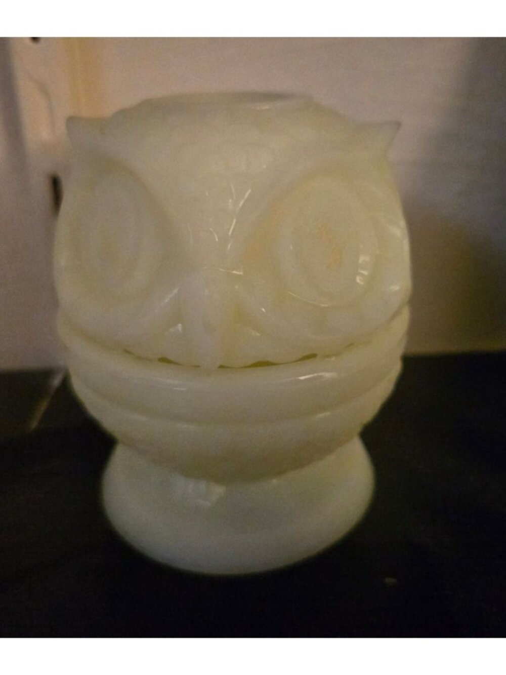 Fenton 1970's Satin Custard Uranium Glass Owl Fairy Lamp Excellent Condition
